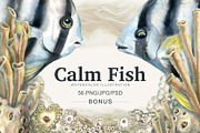 Calm fish watercolor clipart, an Animal Illustration by EL_SUHOVA (Thumbnail 1 of 13)
