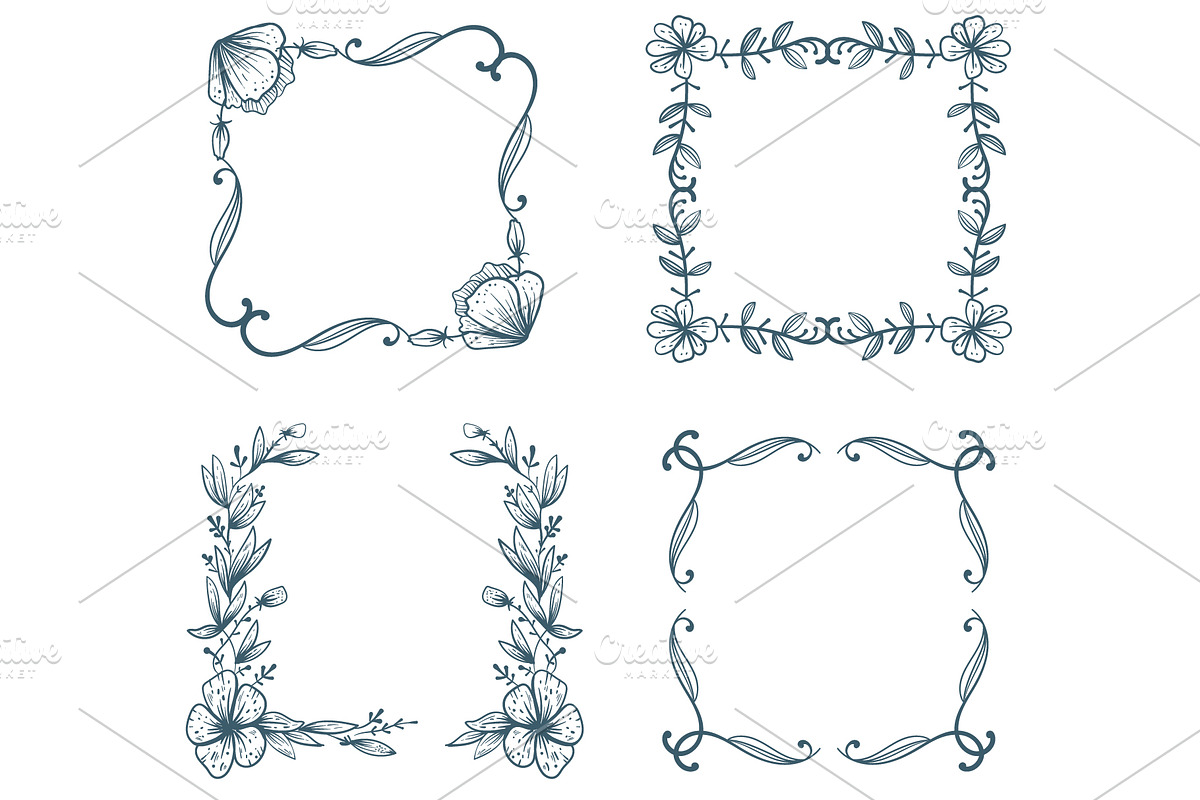 Floral sketch leavesframe, floral, o, a Decorative Illustration by PrettyVectors