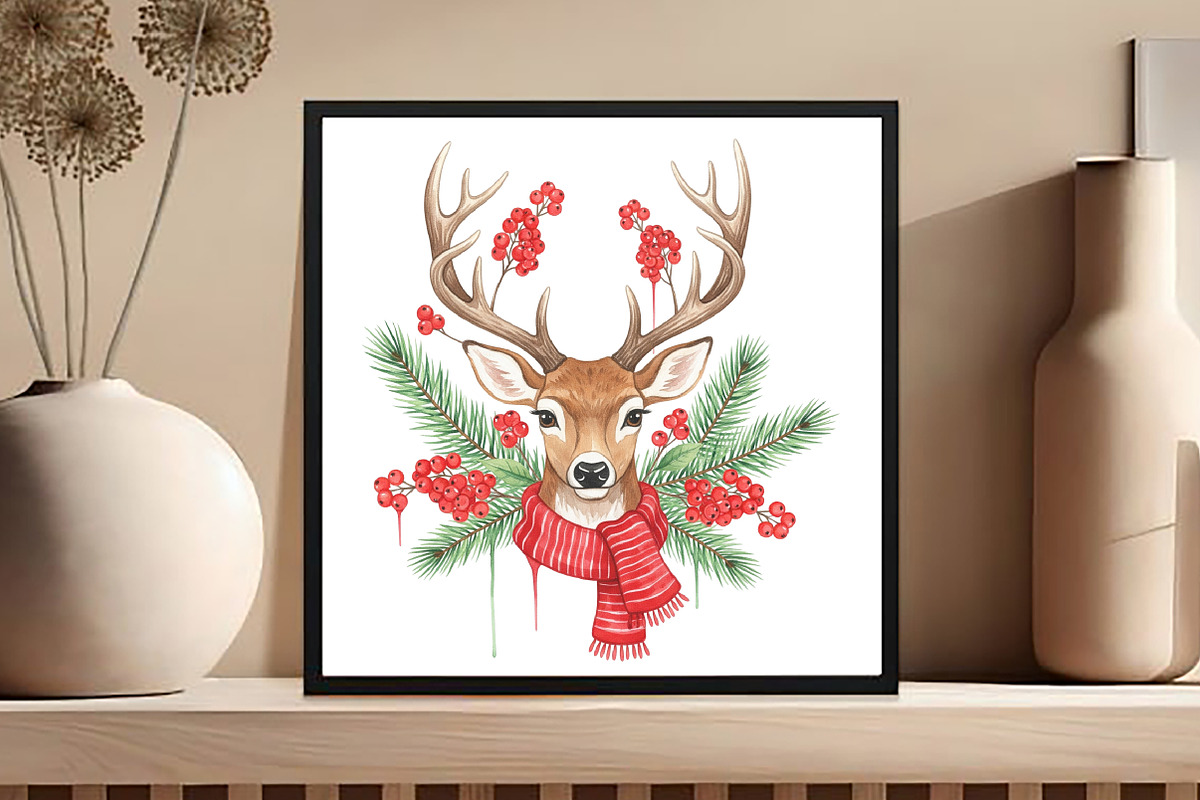 Christmas Deer Clipart, an Illustration by Black Bird Studio (Photo 3 of 4)