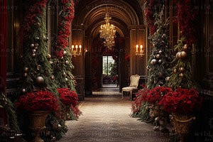 Christmas Manor Digital Backdrop