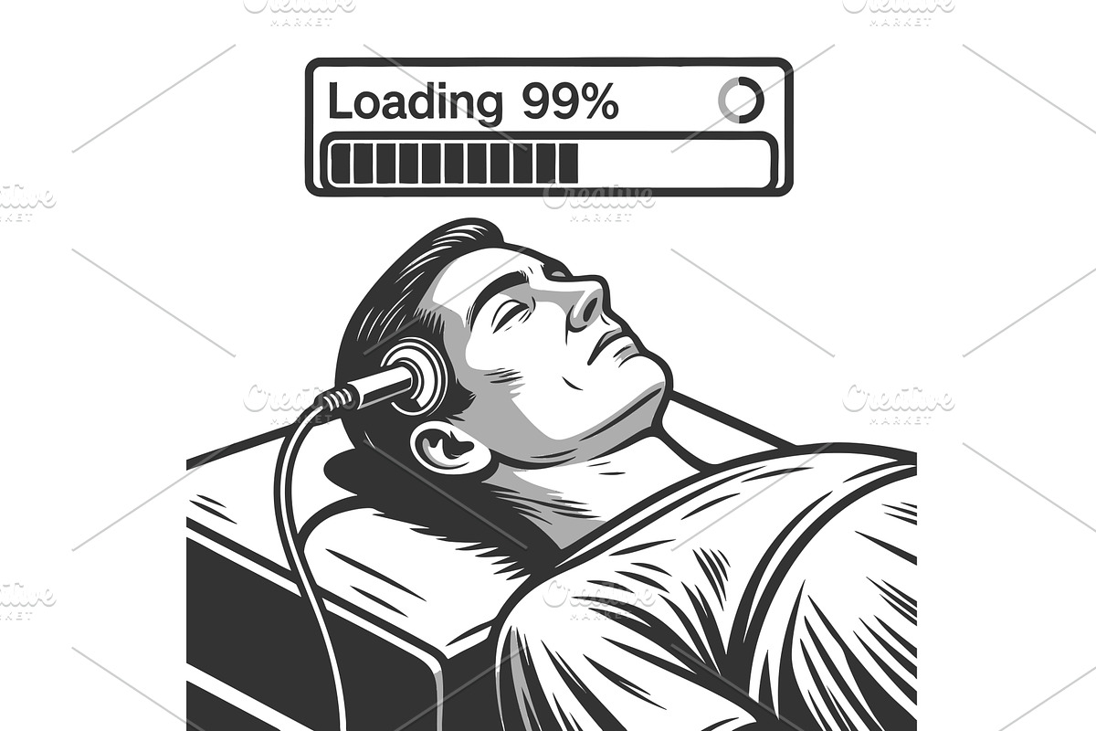 Man Being Digitally Uploaded With, a Person Illustration by AlexArt