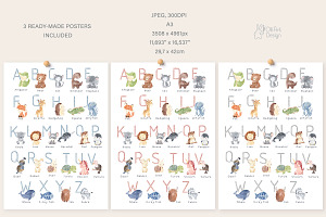 ALPHABET ANIMALS Clipart. Watercolor