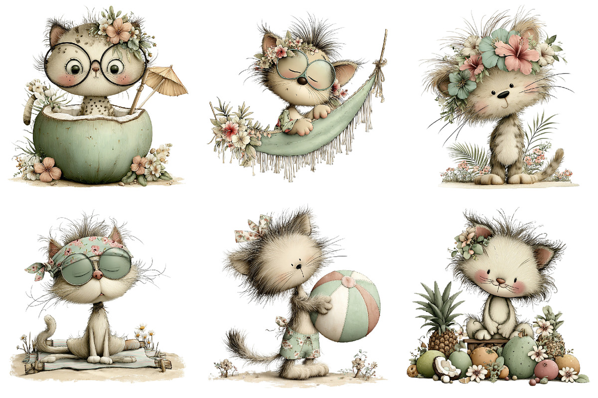 Whimsical Summer Cat Clipart, an Animal Illustration by Black Bird Studio (Photo 5 of 6)