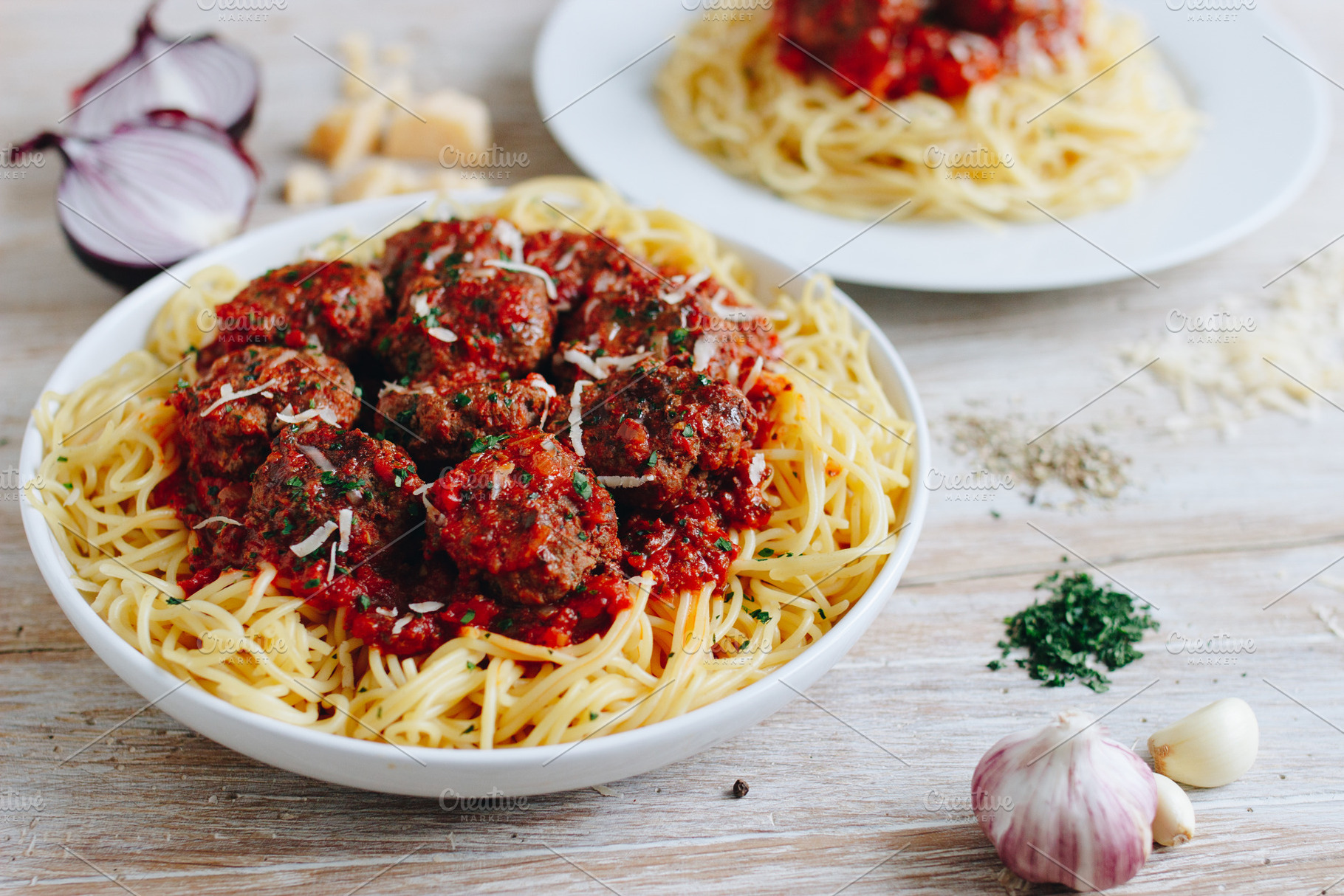 Spaghetti and meatballs containing pasta, classic italian pasta, and classic, a Food & Drink Photo by Alena Ermakova
