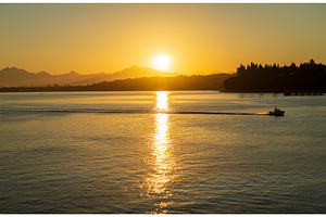 Sunrise seen from Mukilteo to, a Nature Photo by Backyard Stock