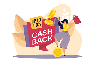 Cash back. Happy woman rejoices at, a Person Illustration by YummyBuum