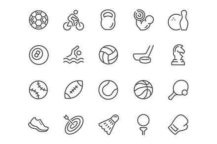 Line Sport Equipment Icons, an Outline Icon by Davooda