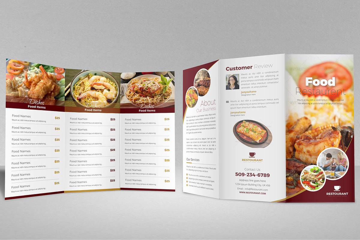 Food Restaurant Trifold Template, a Brochure Template by JanySultana (Photo 5 of 13)