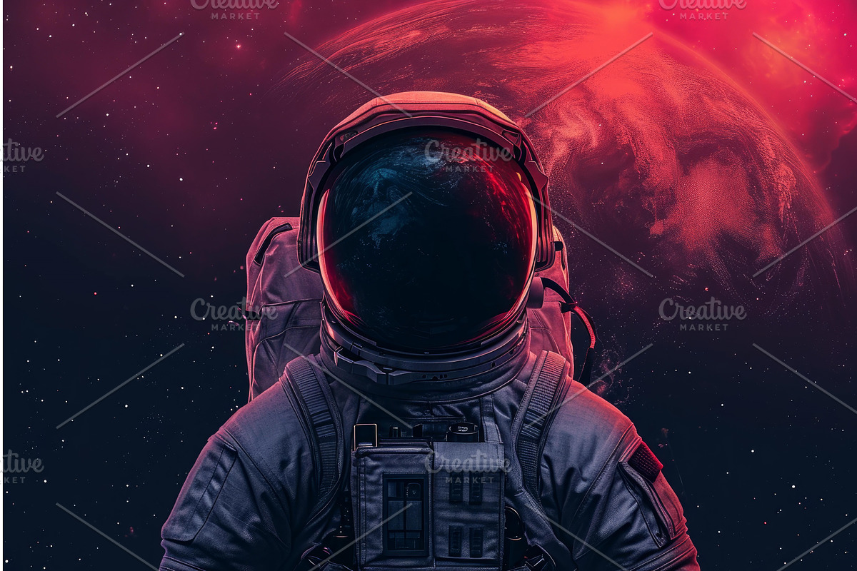 Astronaut contemplating mars in, an Illustration by Ylivdesign