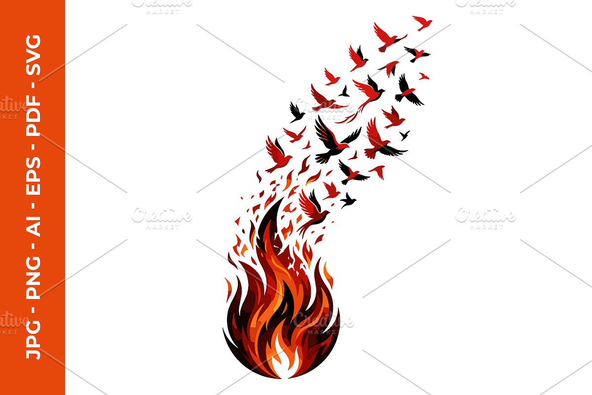 Fire flame transforms into birds, a Decorative Illustration by nandinigraphics (Photo 1 of 3)