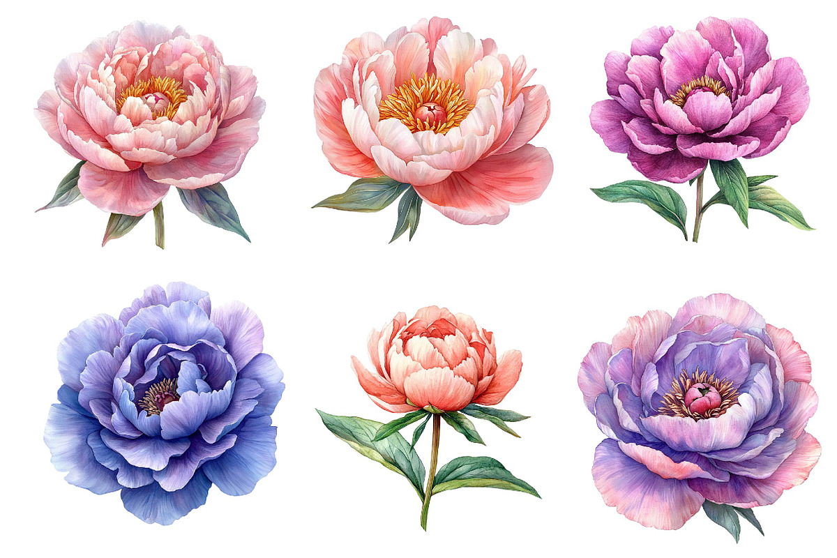 Pink & Purple Peony Flowers Clipart, an Illustration by Dream Creation (Photo 2 of 6)