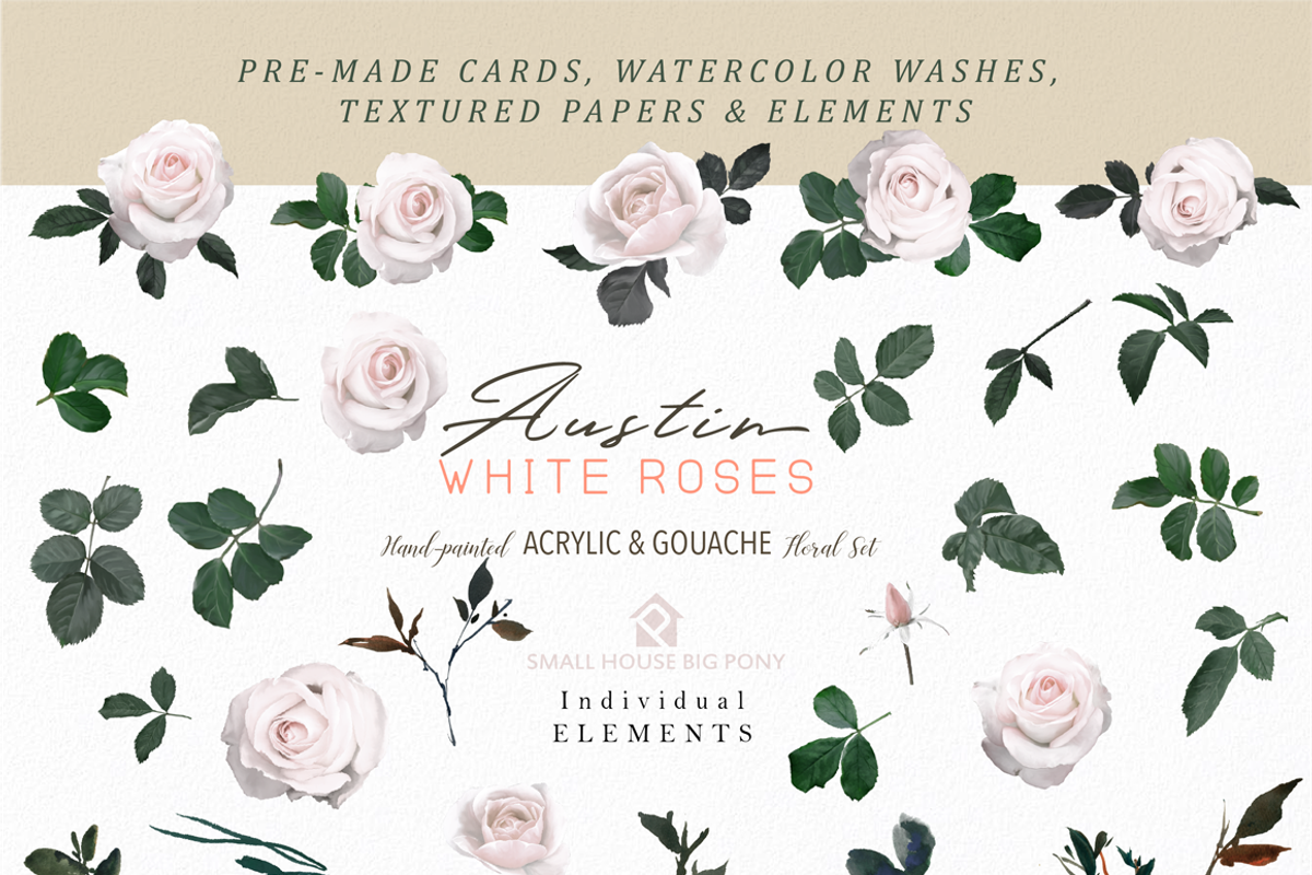 White Austin Roses - Floral Set, a Graphic by SmallHouseBigPony (Photo 6 of 6)