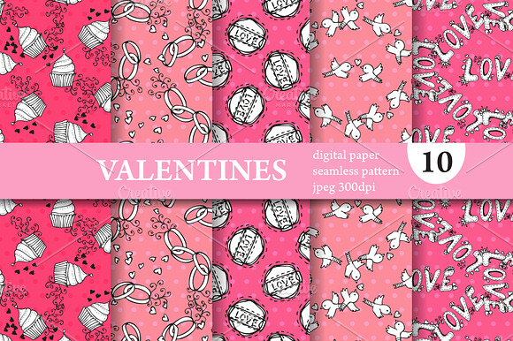 10 Valentine's Day Patterns Set preview 3