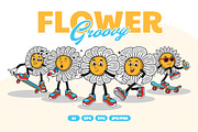 Retro Flower Mascot Illustration, an Object Illustration by Decoconio Design (Thumbnail 1 of 7)