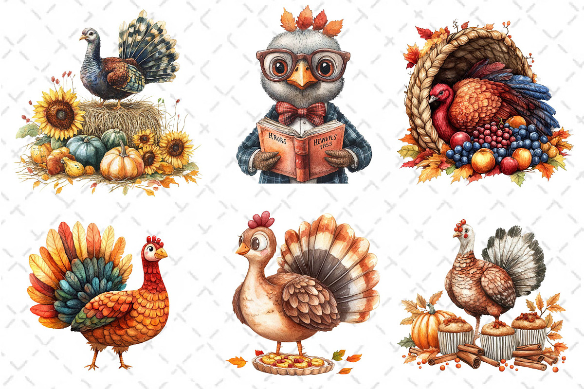 Watercolor Autumn Turkey Clipart, an Illustration by Dream Creation (Photo 5 of 5)