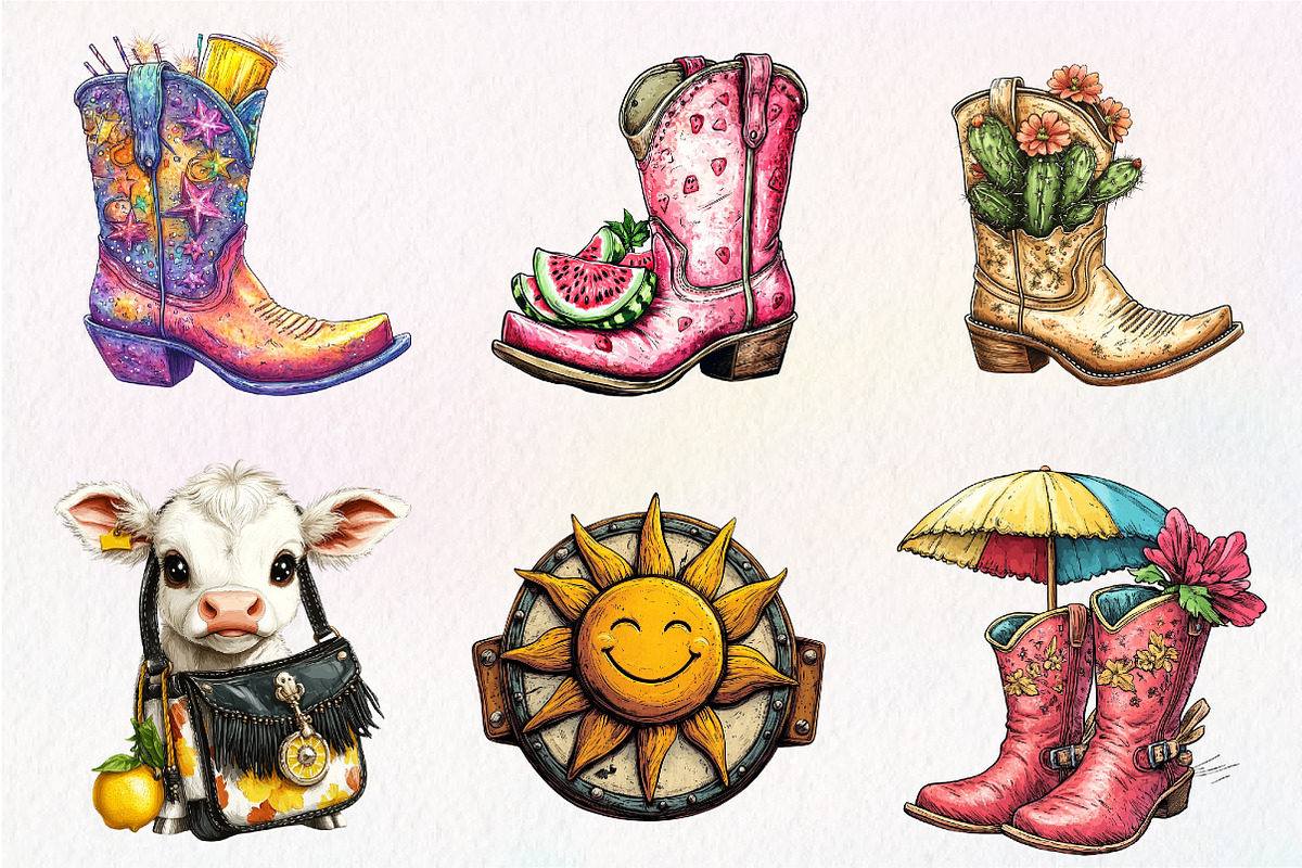 Summer Cowgirl Sublimation Clipart, an Illustration by CreationArt (Photo 5 of 9)