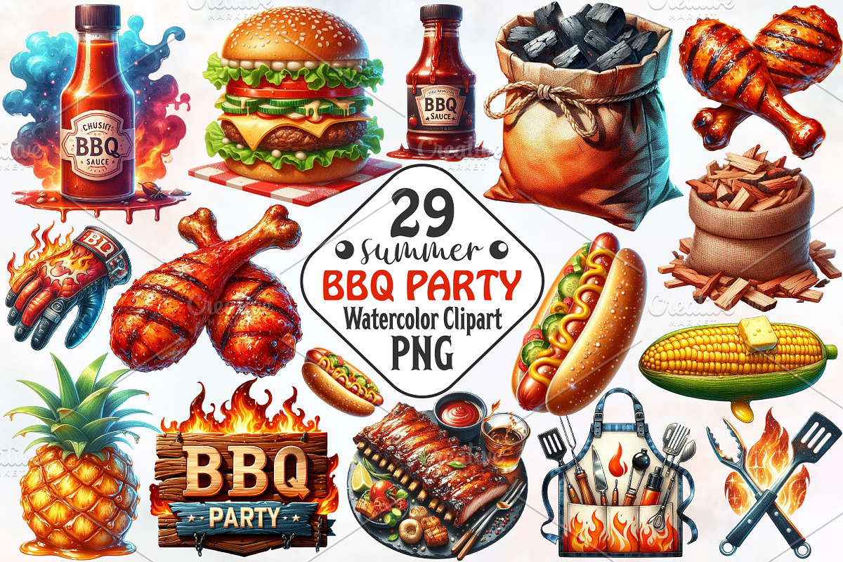 Summer BBQ Party Clipart, an Illustration by RobertsArt (Photo 1 of 7)