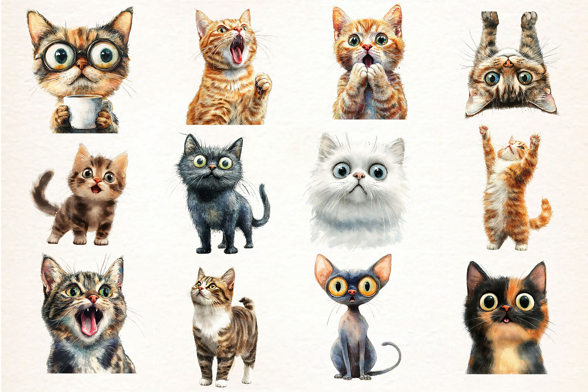 Surprised Funny Crazy Cat Clipart, an Illustration by Dream Creation (Photo 3 of 5)