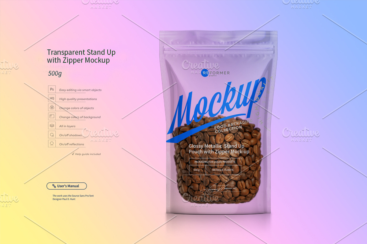 Transparent Stand Up Doypack Mockup, a Packaging Mockup by Reformer Mockup