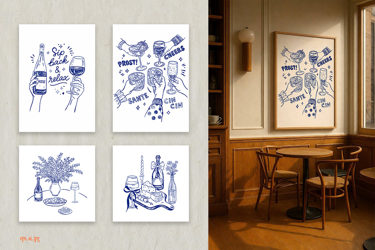 Whimsical Wine Doodle Pack, a Food Illustration by SunnJaneArt (Photo 6 of 16)