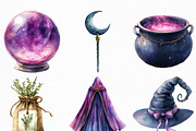 Watercolor Witch Clipart Bundle, an Illustration by Craft Nest (Thumbnail 2 of 6)
