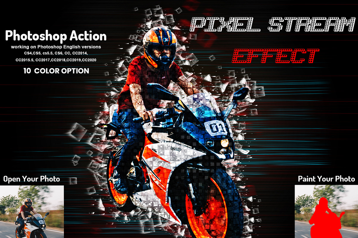 Pixel Stream Effect Photoshop Action, an Action Add-On by Studio Retouch (Photo 1 of 12)