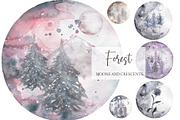 Watercolor Forest Moon Set, a Decorative Illustration by MayaNavits (Thumbnail 1 of 4)