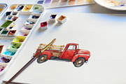Watercolor Trucks & Retro Car Vector, a Transportation Illustration by Deckar_art (Thumbnail 2 of 2)