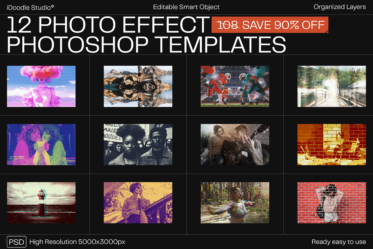 12 Photo Effect Templates, a Layer Style Add-On by iDoodle Studio (Photo 1 of 6)