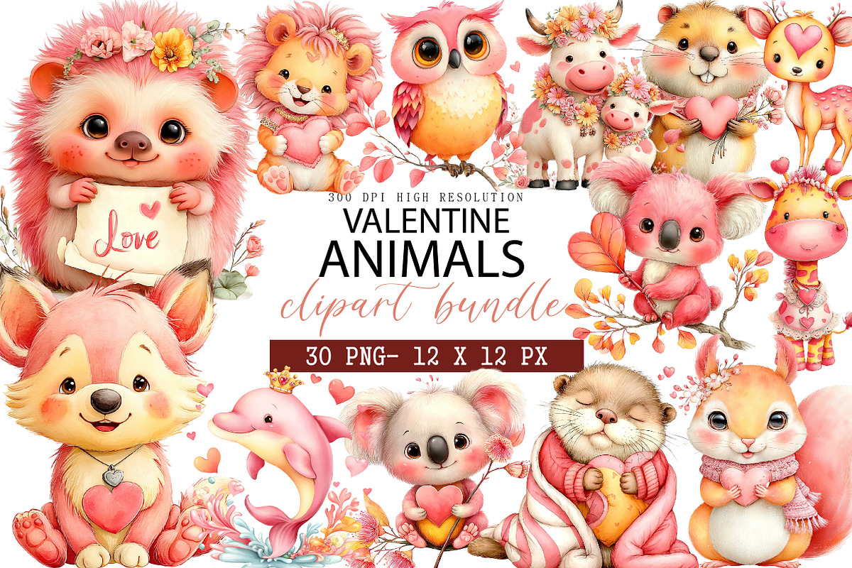 Valentine Animals Clipart, an Illustration by DreamArtGraphic (Photo 1 of 4)