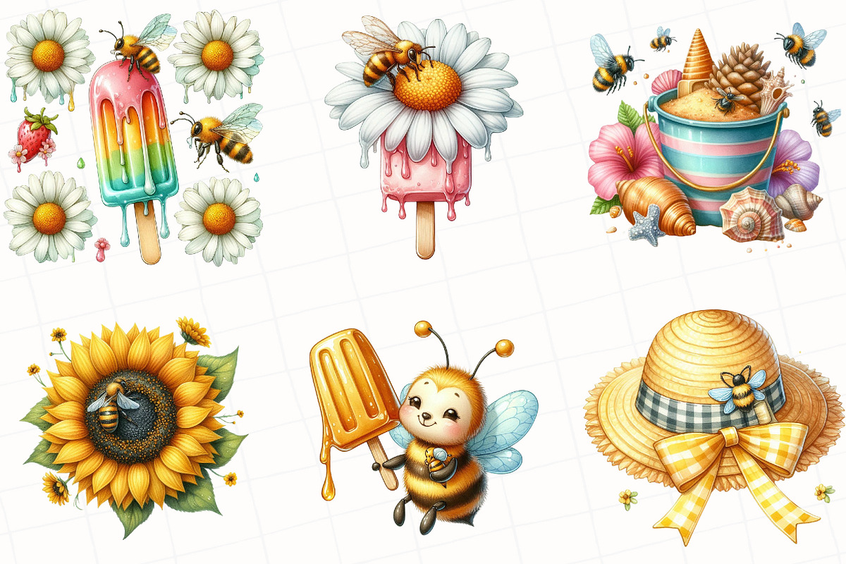 Watercolor Summer Bee Clipart, an Illustration by OK Design (Photo 4 of 5)