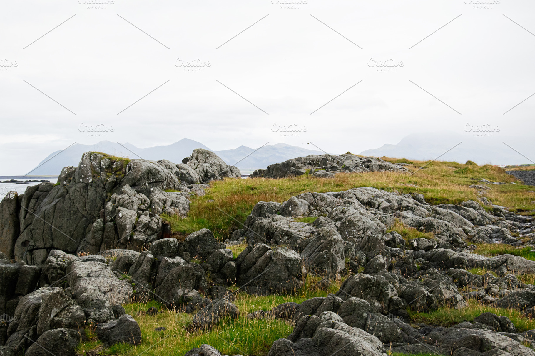 Scenic Icelandic coast with rocky terrain and distant mountains under cloudy sk, a Nature Photo by AS photostudio