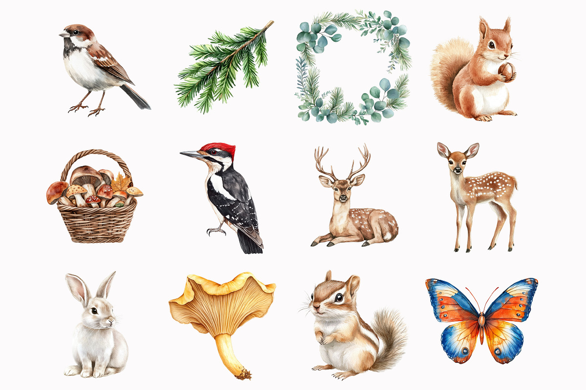 Watercolor Woodland Babies Clipart, an Illustration by Design Market (Photo 5 of 5)