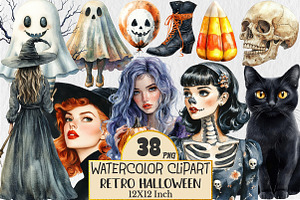 Retro Halloween Clipart, an Illustration by Rose Art