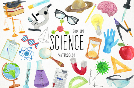 Watercolor Science Clipart, Lab