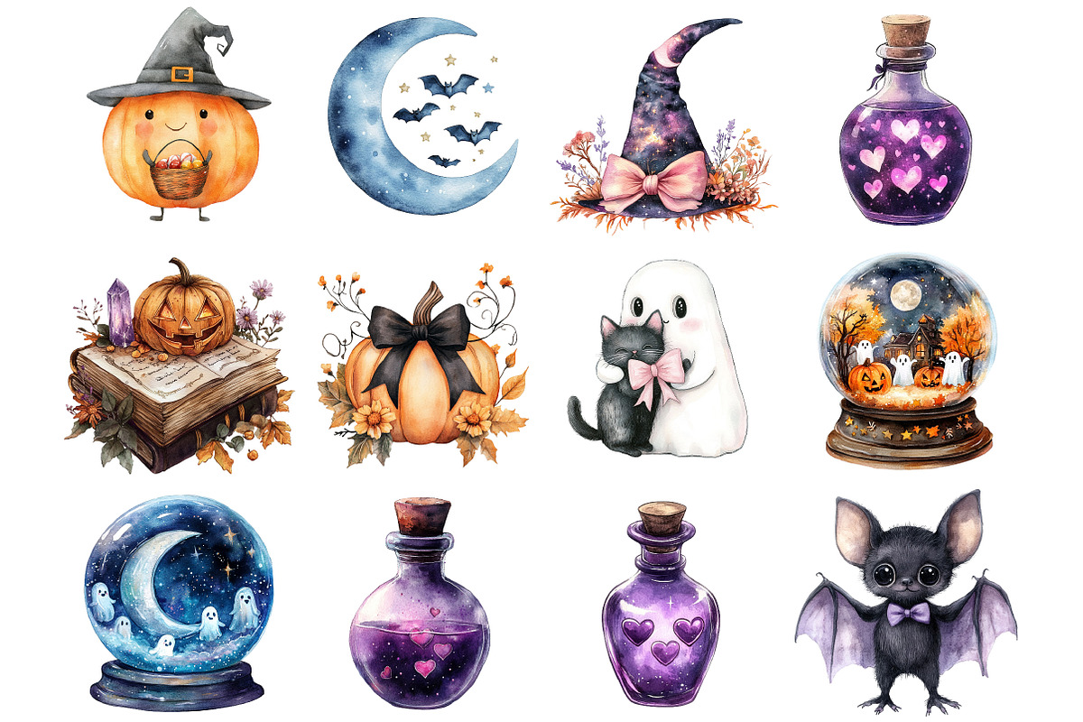 Cute Halloween Watercolor, a Seasonal Illustration by CitraGraphics (Photo 3 of 5)