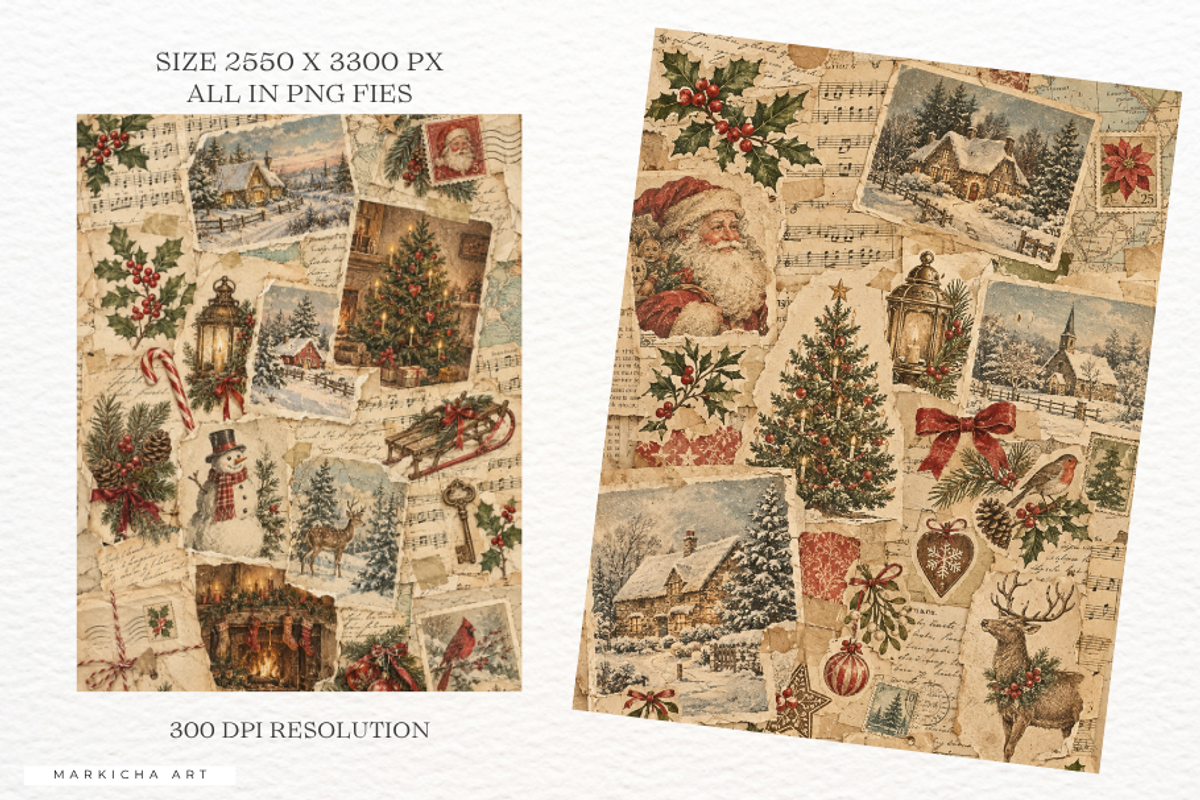 Dogs Christmas Junk Journal Pages, a Background Graphic by Markicha Art (Photo 3 of 5)