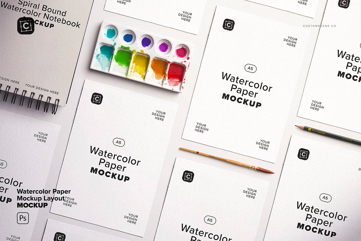Watercolor Paper Mockup Layout, a Product Mockup by Custom Scene (Photo 2 of 10)