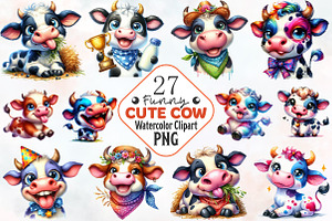 Funny Cow Sublimation Clipart, an Illustration by RobertsArt