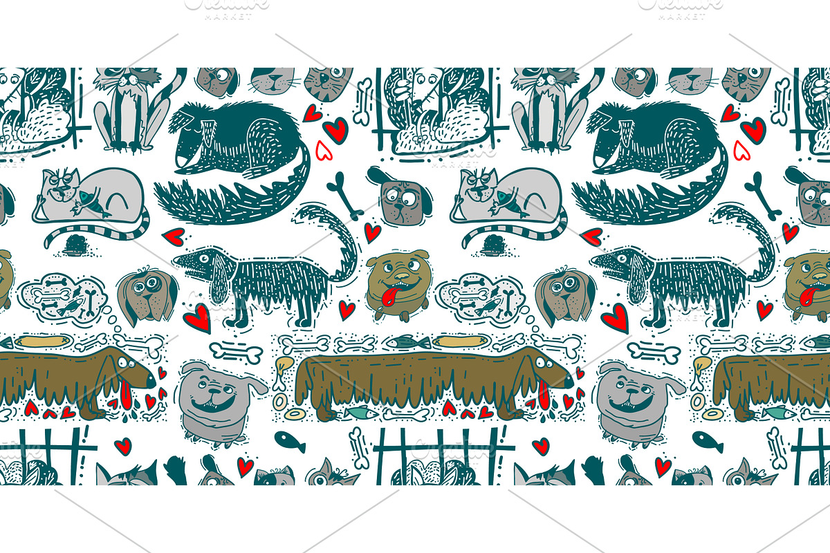 Dogs and cats seamless children's, an Animal Illustration by Nenahliadava Design