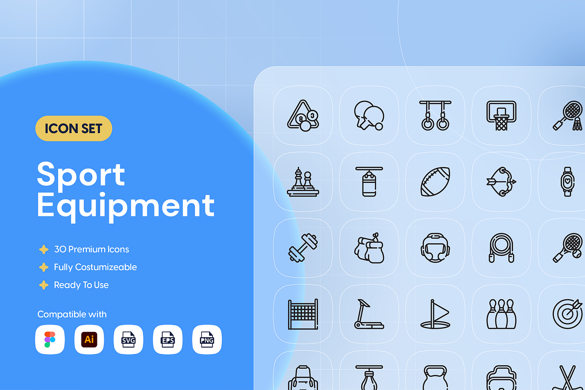 Sport Equipment Icon Set, an Outline Icon by Nathaya Studio (Photo 1 of 2)