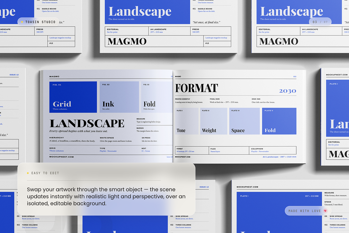 A4 Landscape Magazine Mockup, a Books & Magazine Mockup by Toasin Studio (Photo 3 of 7)