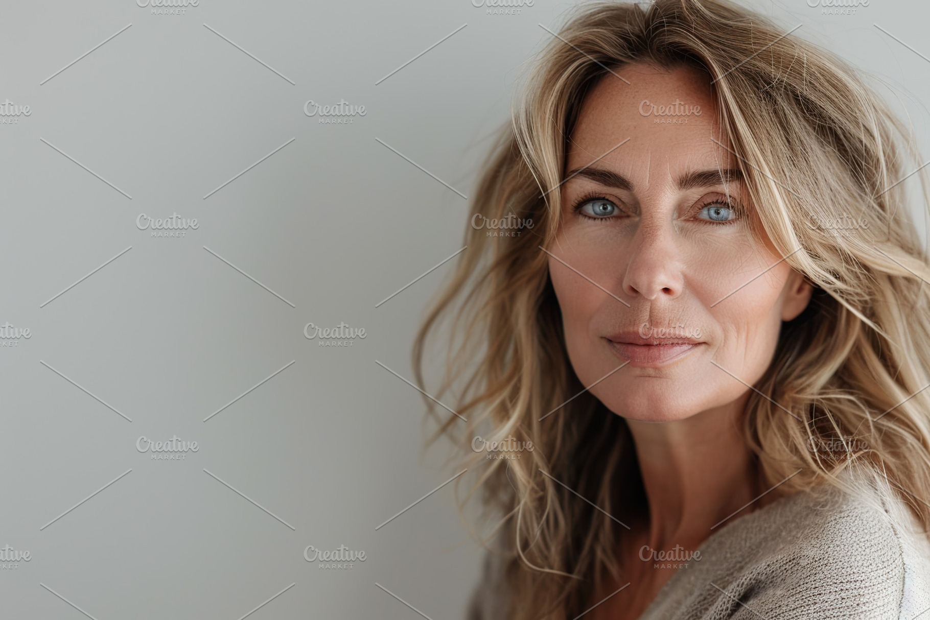 Portrait of confident mature woman on grey background, a Person Photo by AlyaAnd