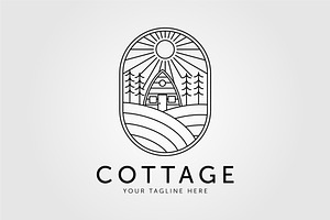 cottage and pine tree outline logo, a Graphic by Rizkaarishandy_shop