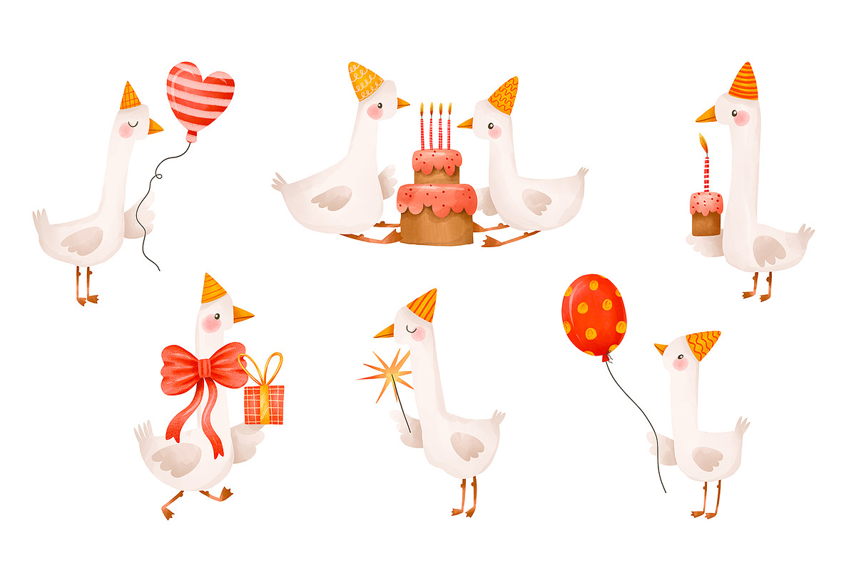 Cute Hand Drawn Birthday Goose, an Animal Illustration by the_myro (Photo 2 of 13)