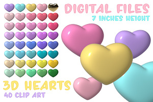 3D Hearts clipart. Hearts icon PNG