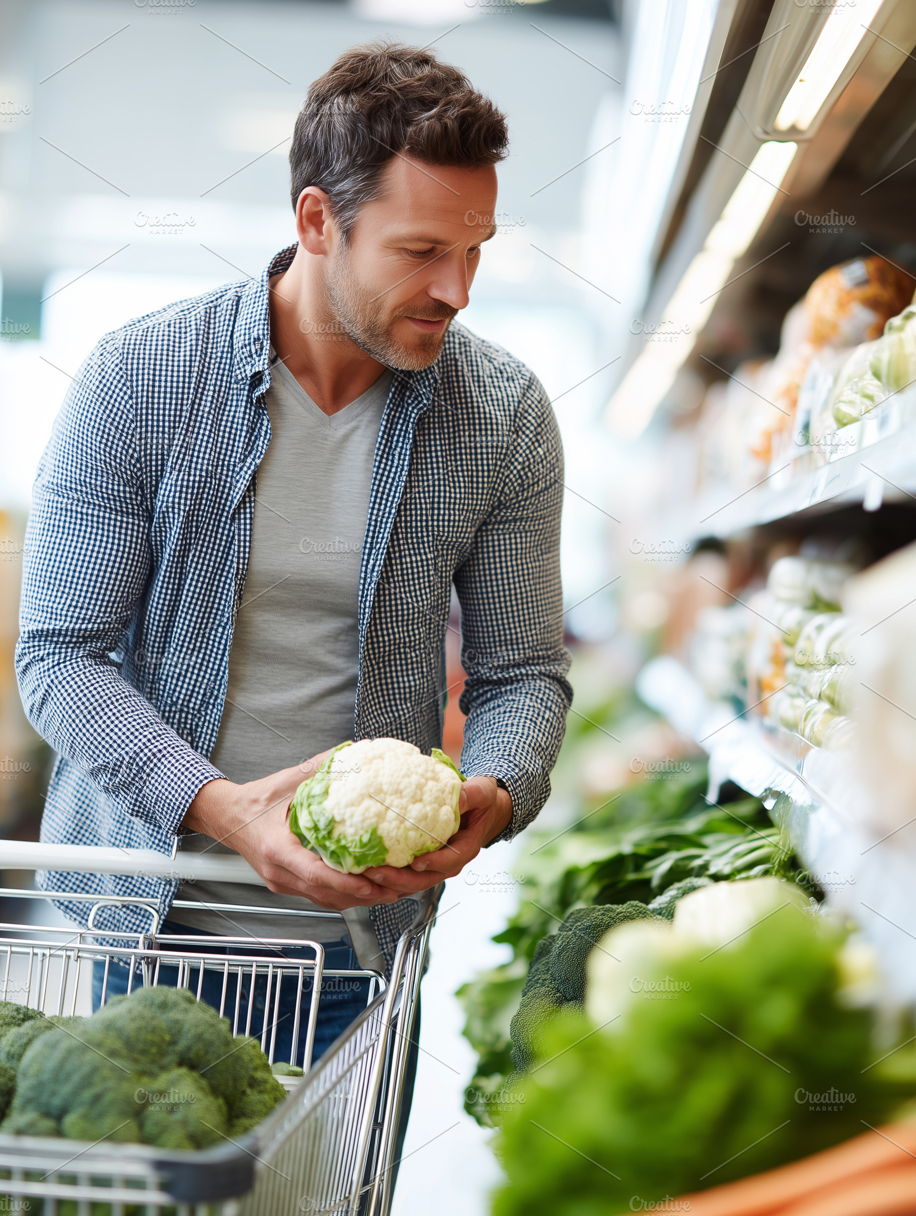 Healthy man choosing cauliflower, a Food & Drink Photo by MistyDay