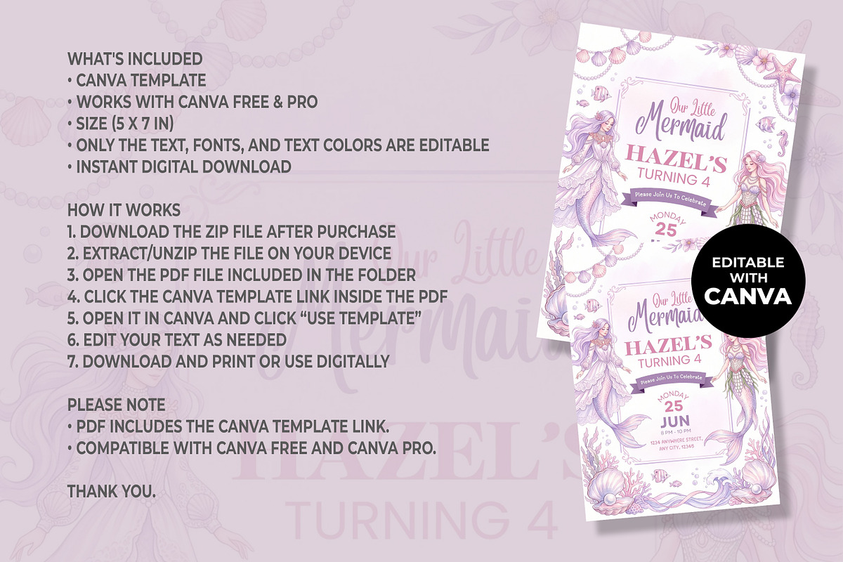 Mermaid Birthday Invitation, an Invitation Template by M9 Design (Photo 5 of 5)