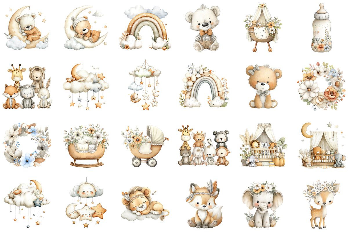Baby Shower Clipart Boho Nursery Cli, an Illustration by Sublimation Artist (Photo 2 of 6)