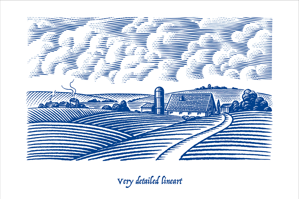 6 Rustic Landscape engravings, a Food Illustration by Arthur Balitskiy (Photo 3 of 4)